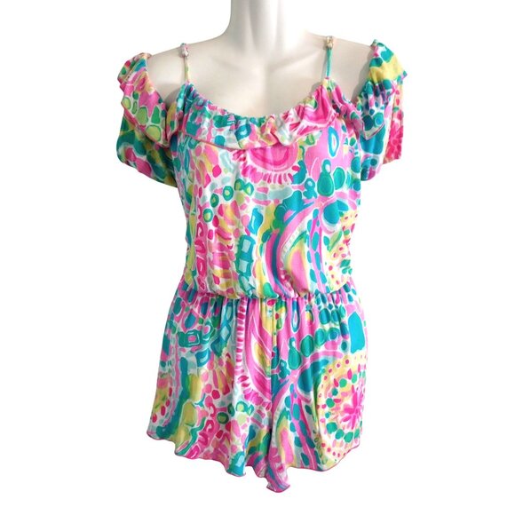 Lilly Pulitzer Womens Off-Shoulder Fenella Romper Playsuit S Multicolor - Picture 1 of 4